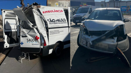 Ambulância e carro se envolvem em acidente em cruzamento da Rui Barbosa, no Centro de Assis