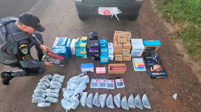 TOR apreende 177 eletrônicos avaliados em R$ 50 mil durante operação em Ourinhos FOTO: Polícia Militar Rodoviária