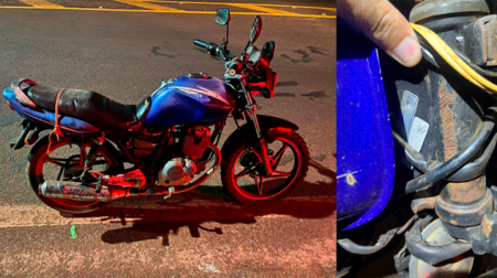 Moto sem placa e com chassi adulterado é apreendida em bloqueio policial em Platina Veículo estava com o chassi adulterado - FOTO: Polícia Militar
